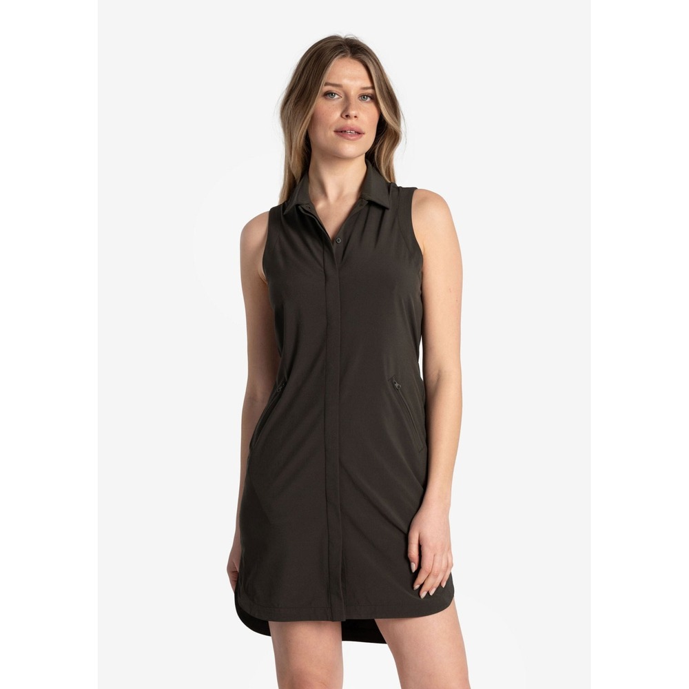 Lole Sleeveless Polo Shirt Dress in Dark Olive
